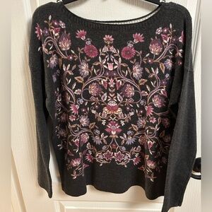 NWT J. Jill Gray Sweater with Pink Floral Design